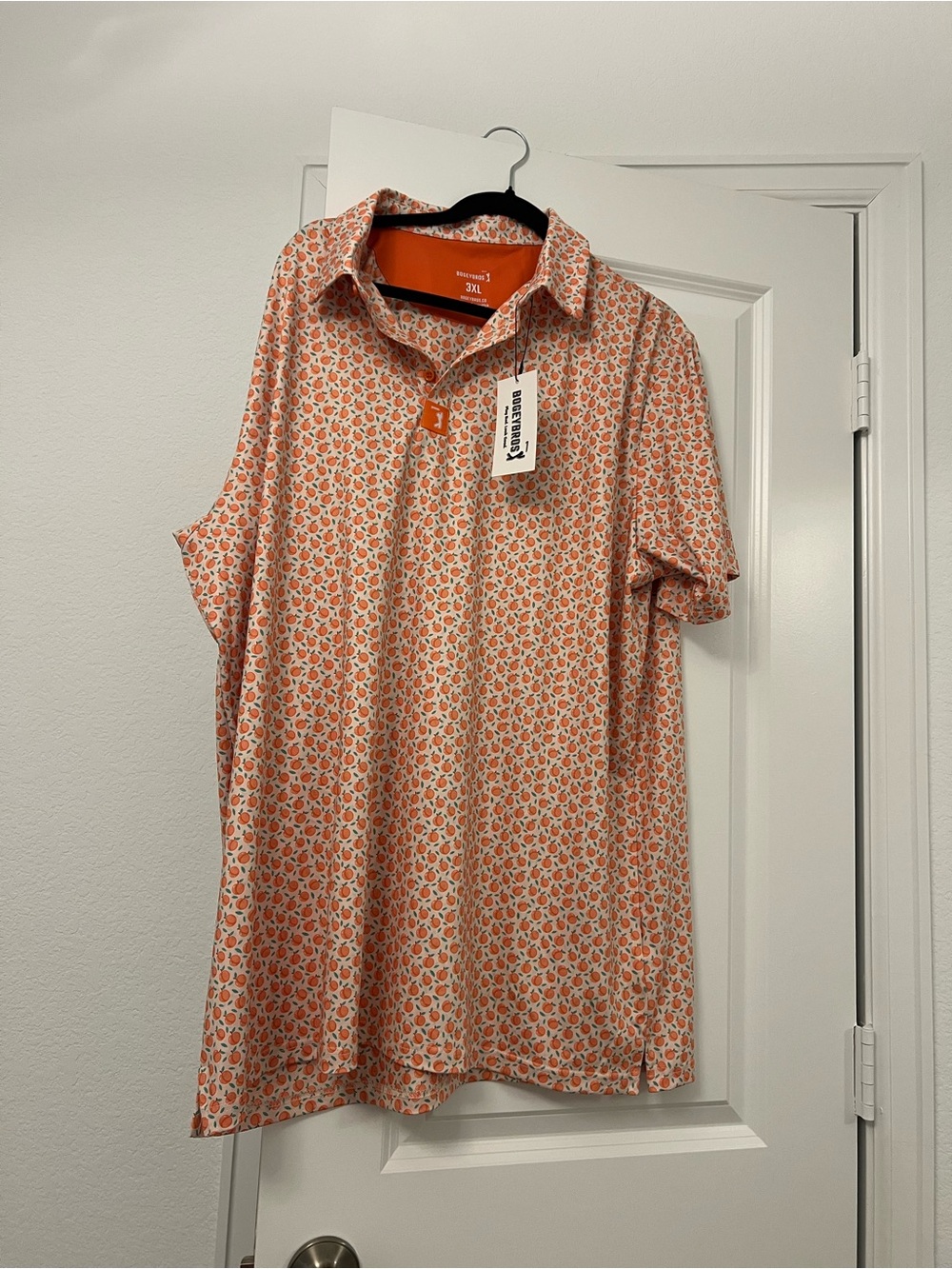 3XL Men’s Orange Patterned Short-Sleeve Polo Shirt